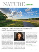 A newsletter covers features images of a woman and a rural landscape.
