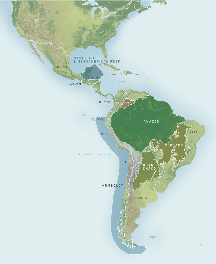 Map highlighting the amazon in latin america.