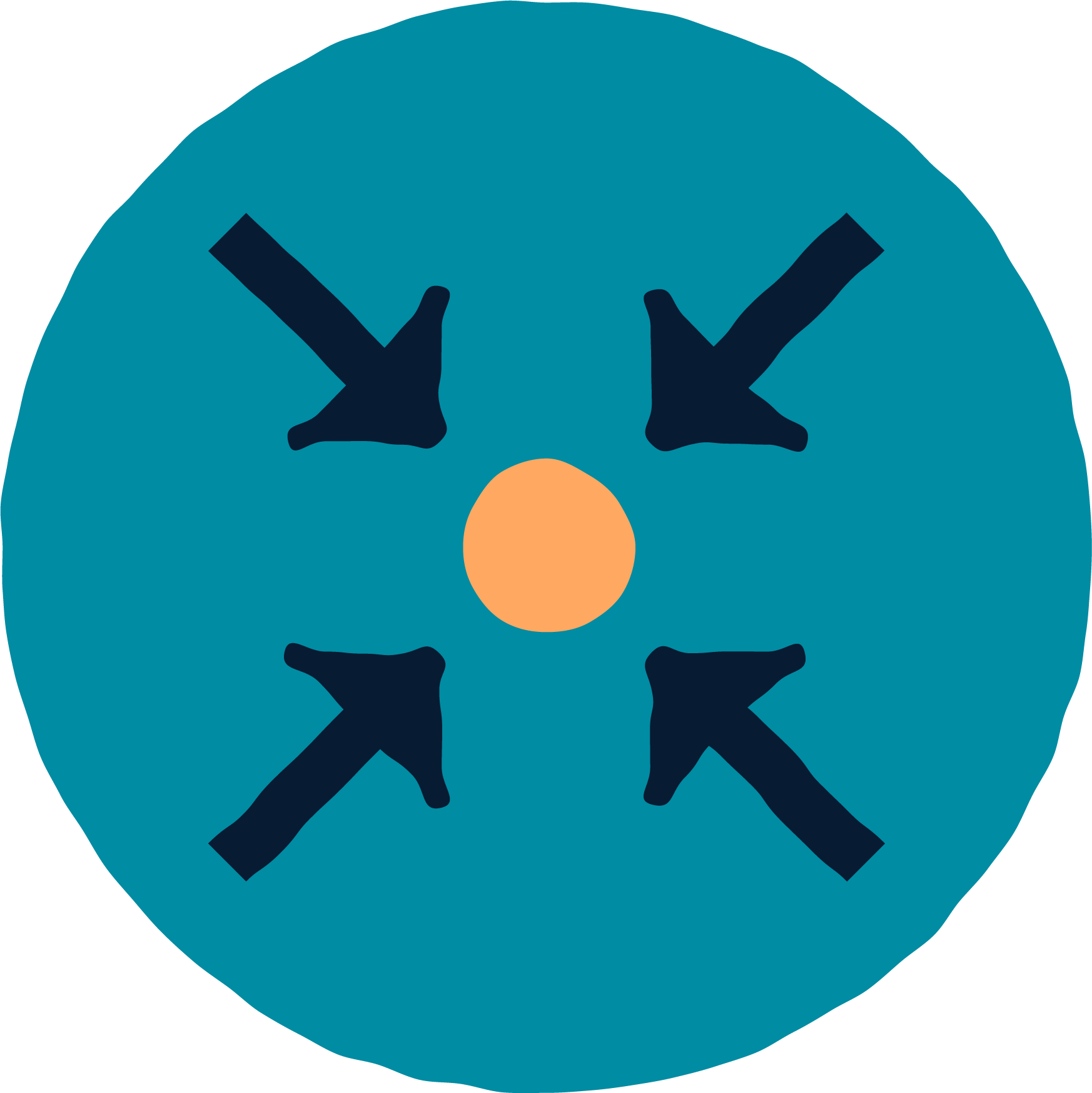 icon with four arrows pointing into center at a circle