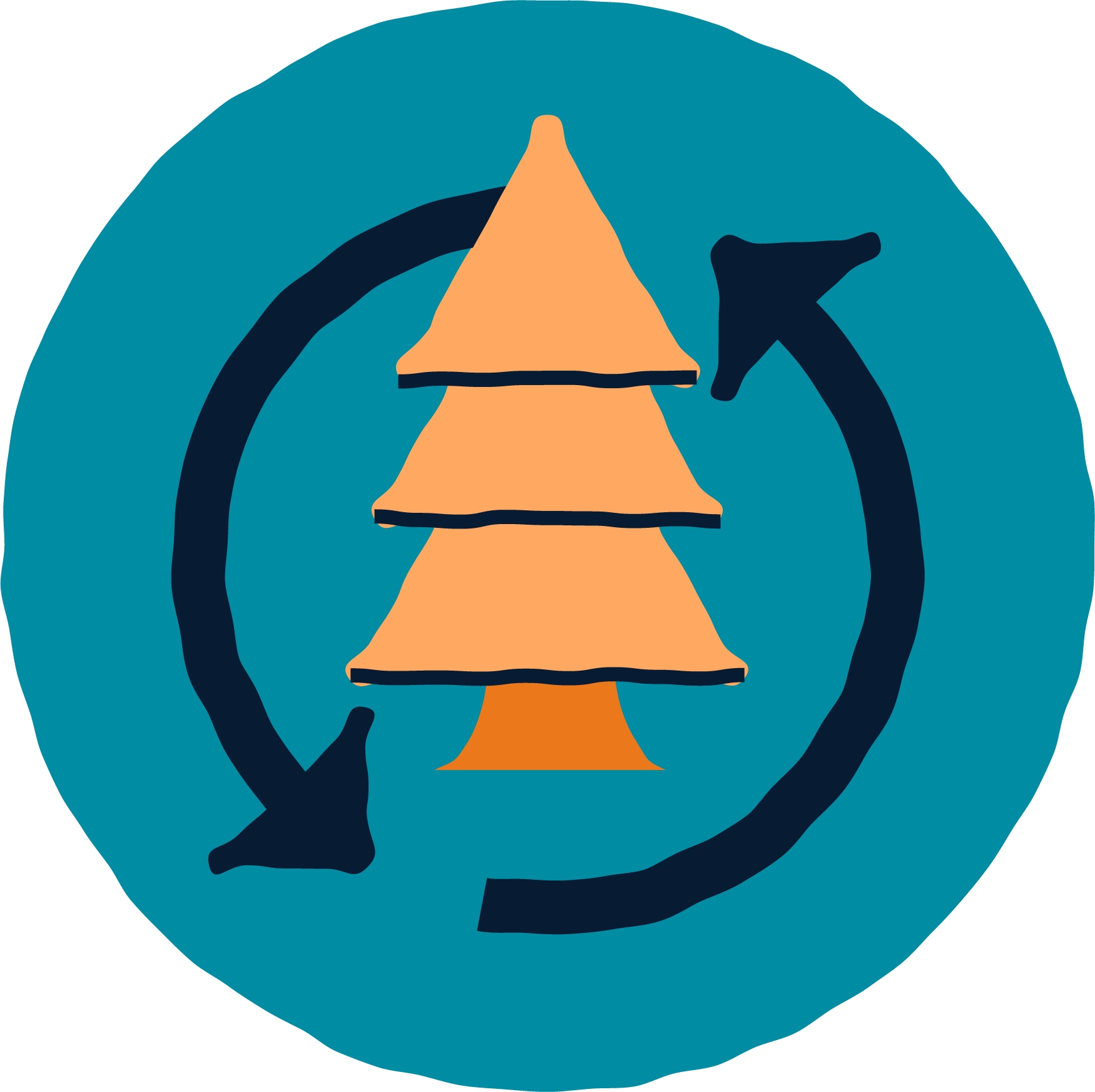 icon with a tree surrounded by two cyclical arrows