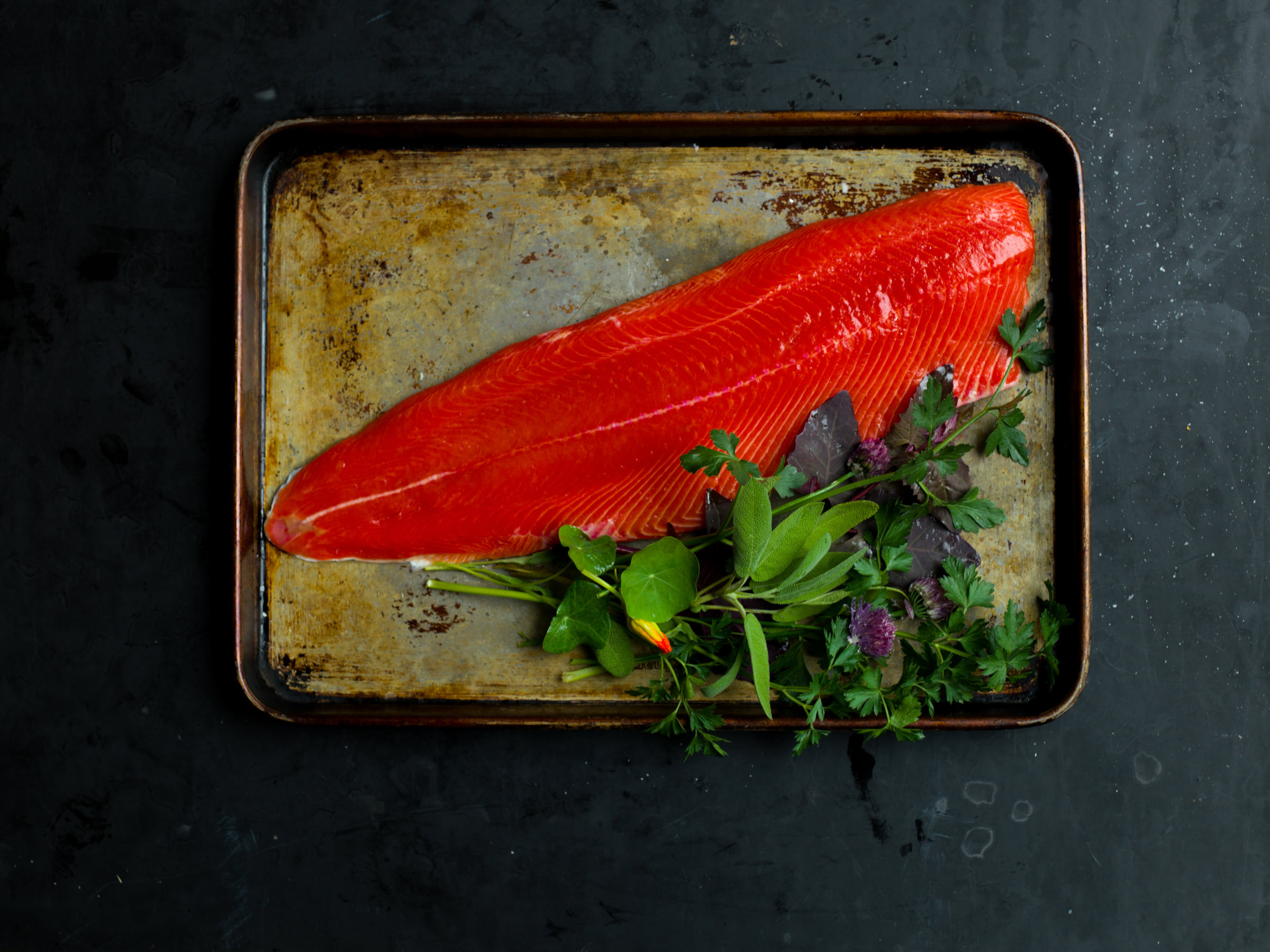 Fresh fillet of wild sockeye salmon.