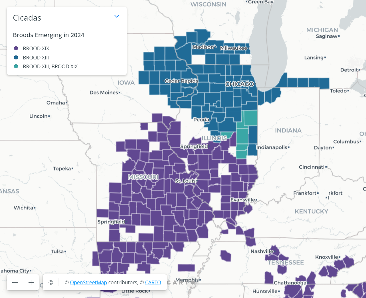 A map of cicada broods.