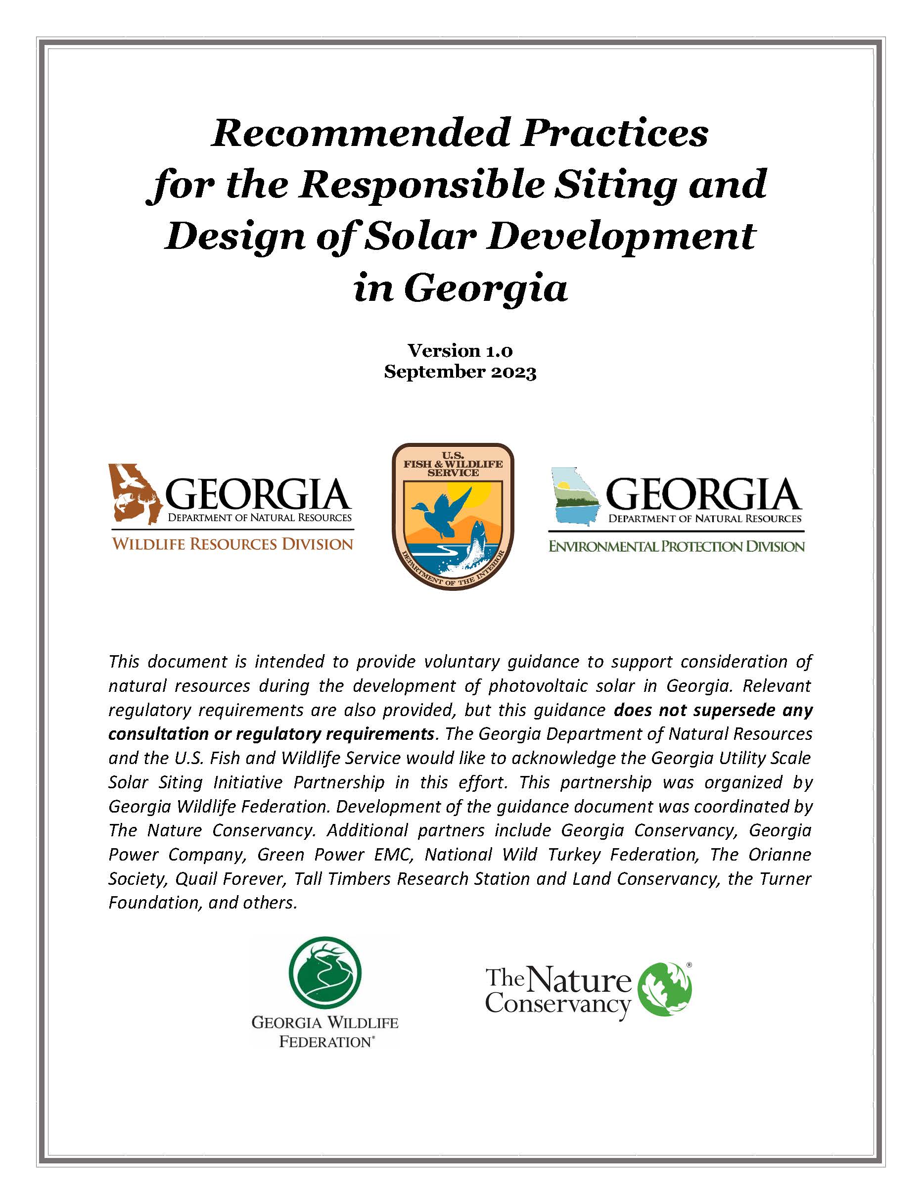 Recommended Practices for the Responsible Siting and Design of Solar Development in Georgia