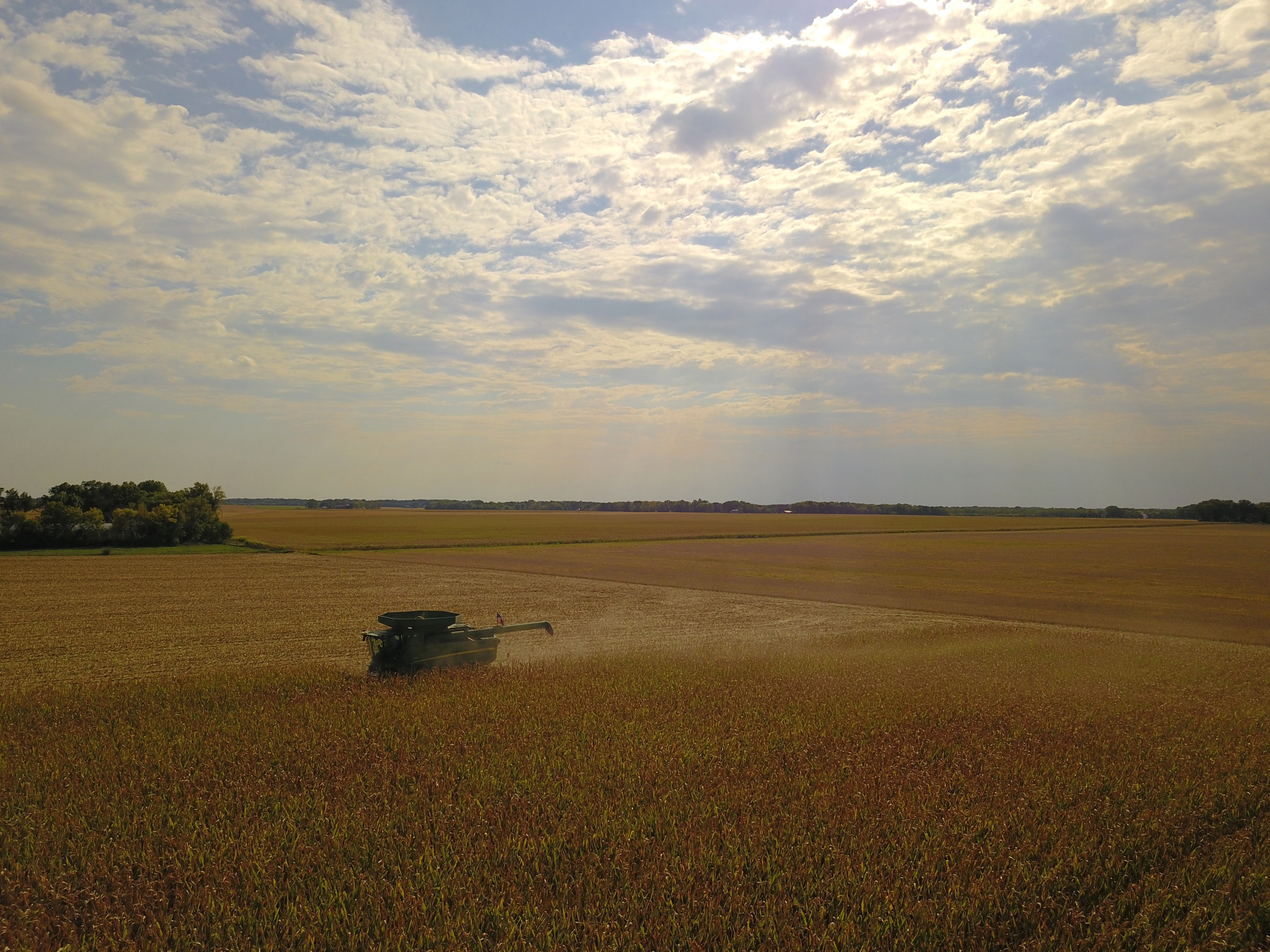 A combine harvesting crops.