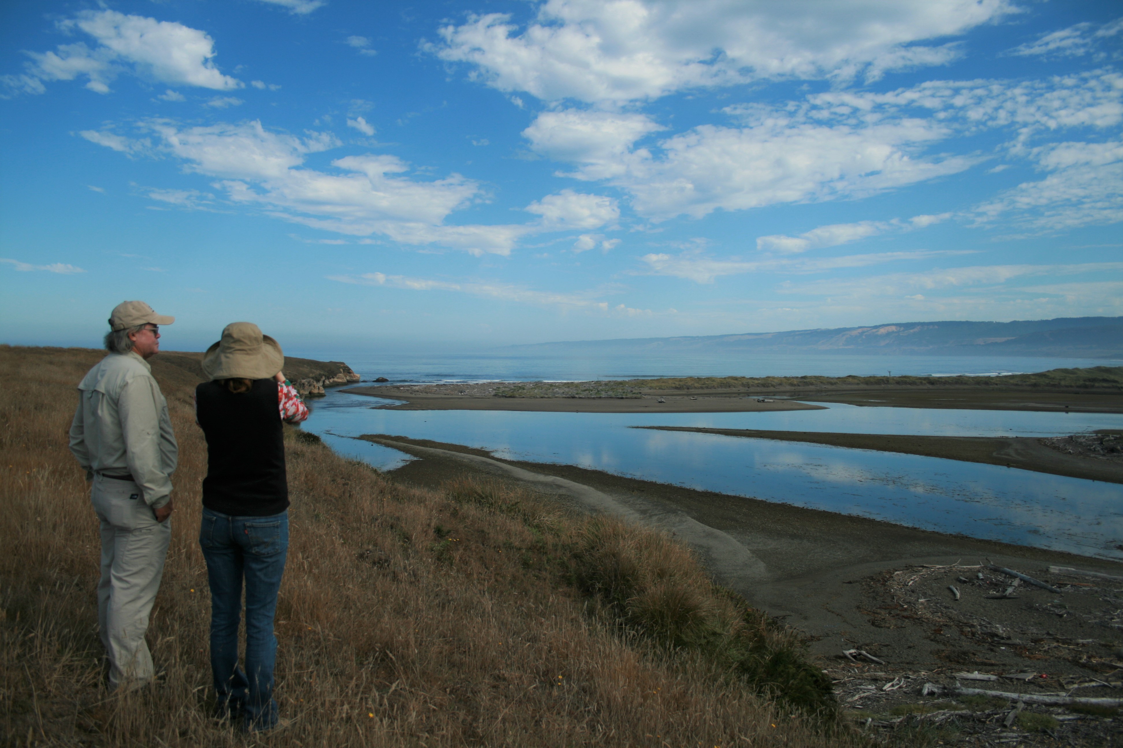 Jen Carah and Larry Serpa on the bluffs overlooking the Garcia River estuary. 