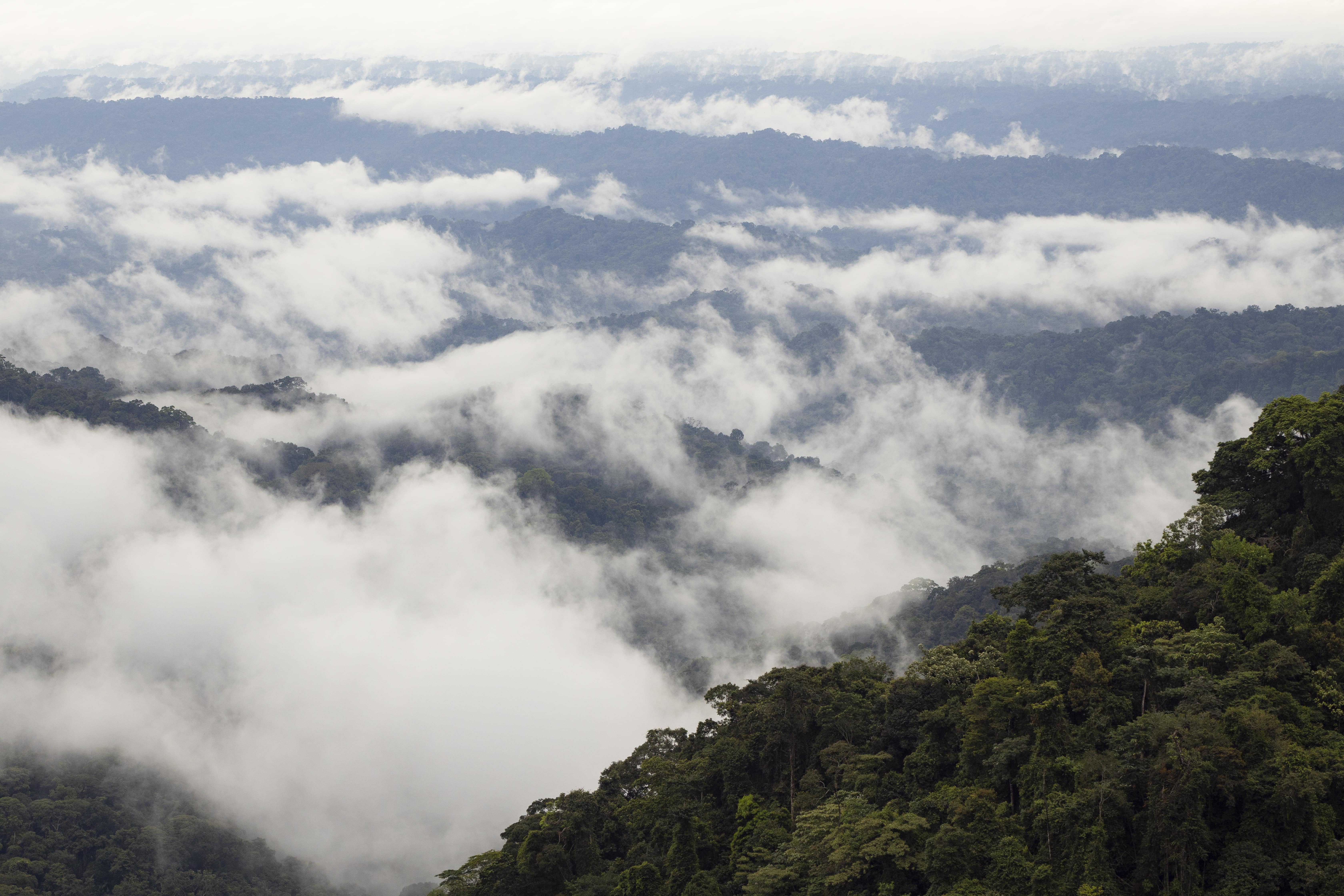 Vista areal de montañas y nubes en Ecuador.