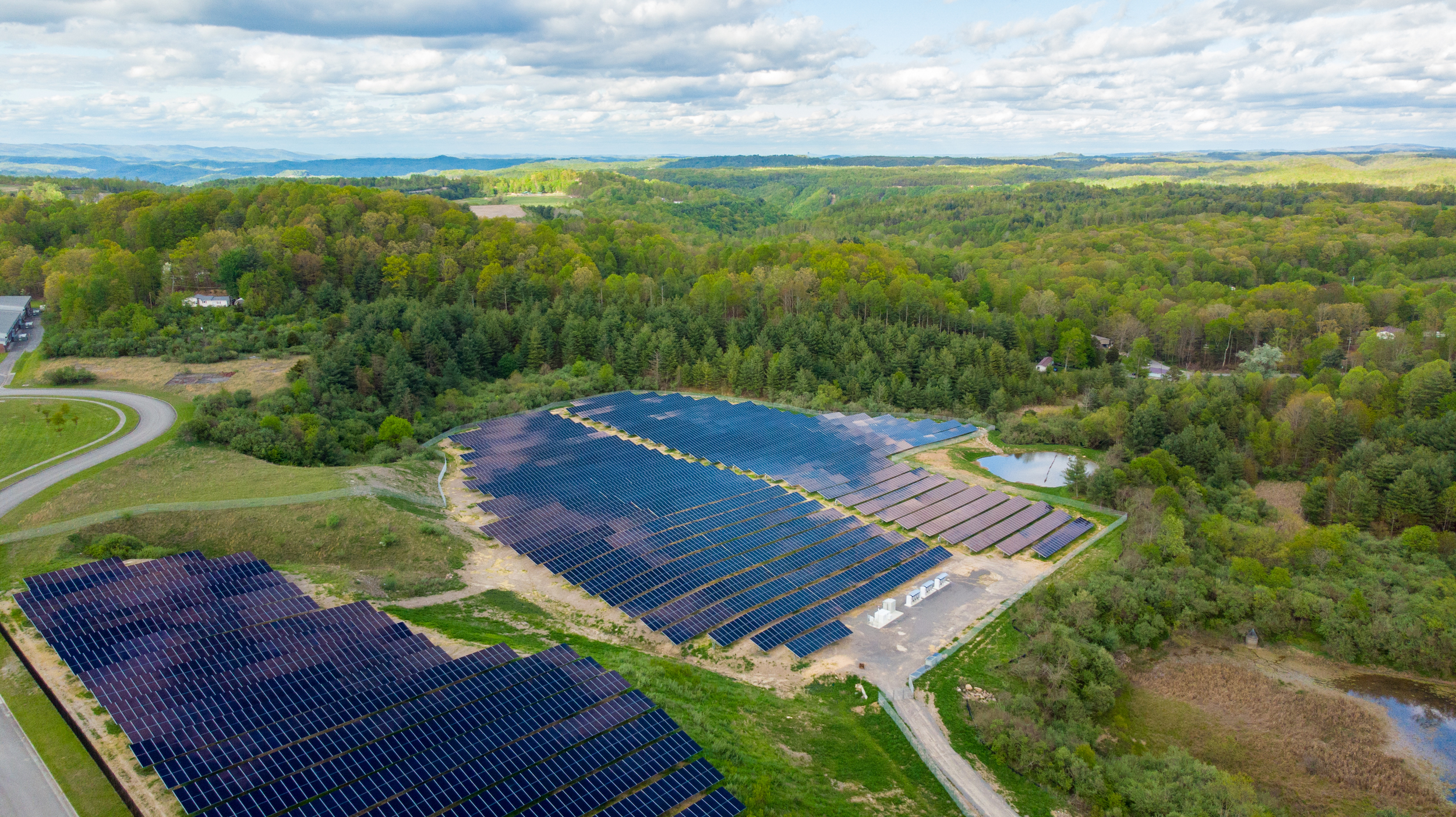 aerial view of solar panels.