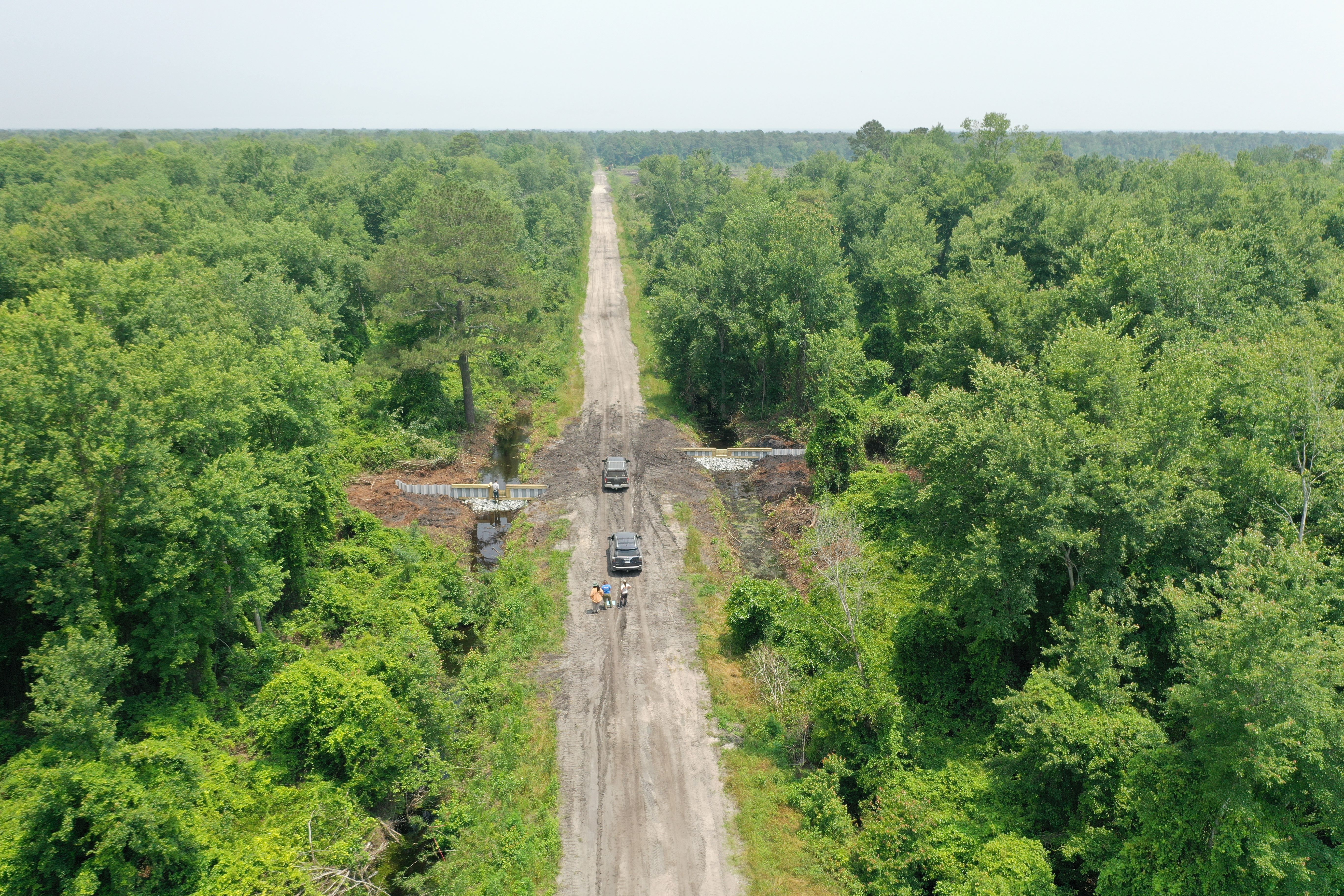 Ariel view of Angola Bay Game Lands where you can see hydrolic restoration. 