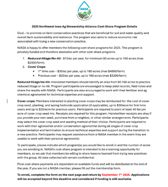 First page of NIASA cost-share form.