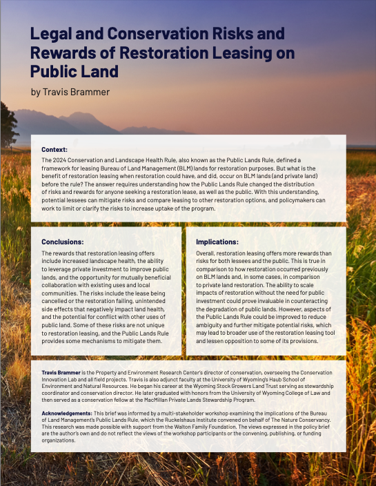 Cover of public lands rule opinion document.