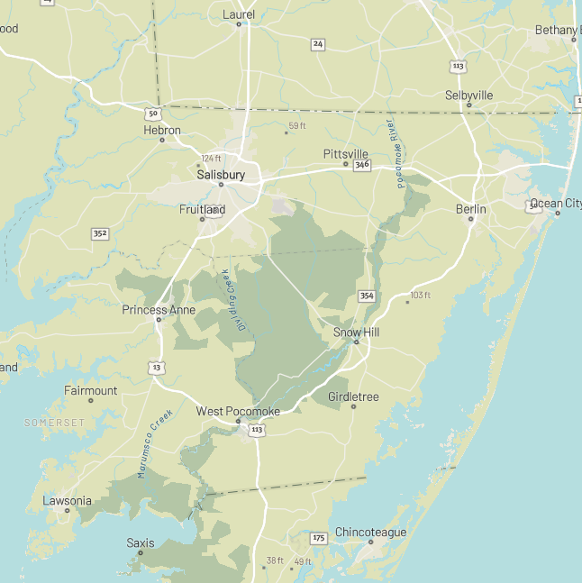 A map of the Pocomoke watershed.