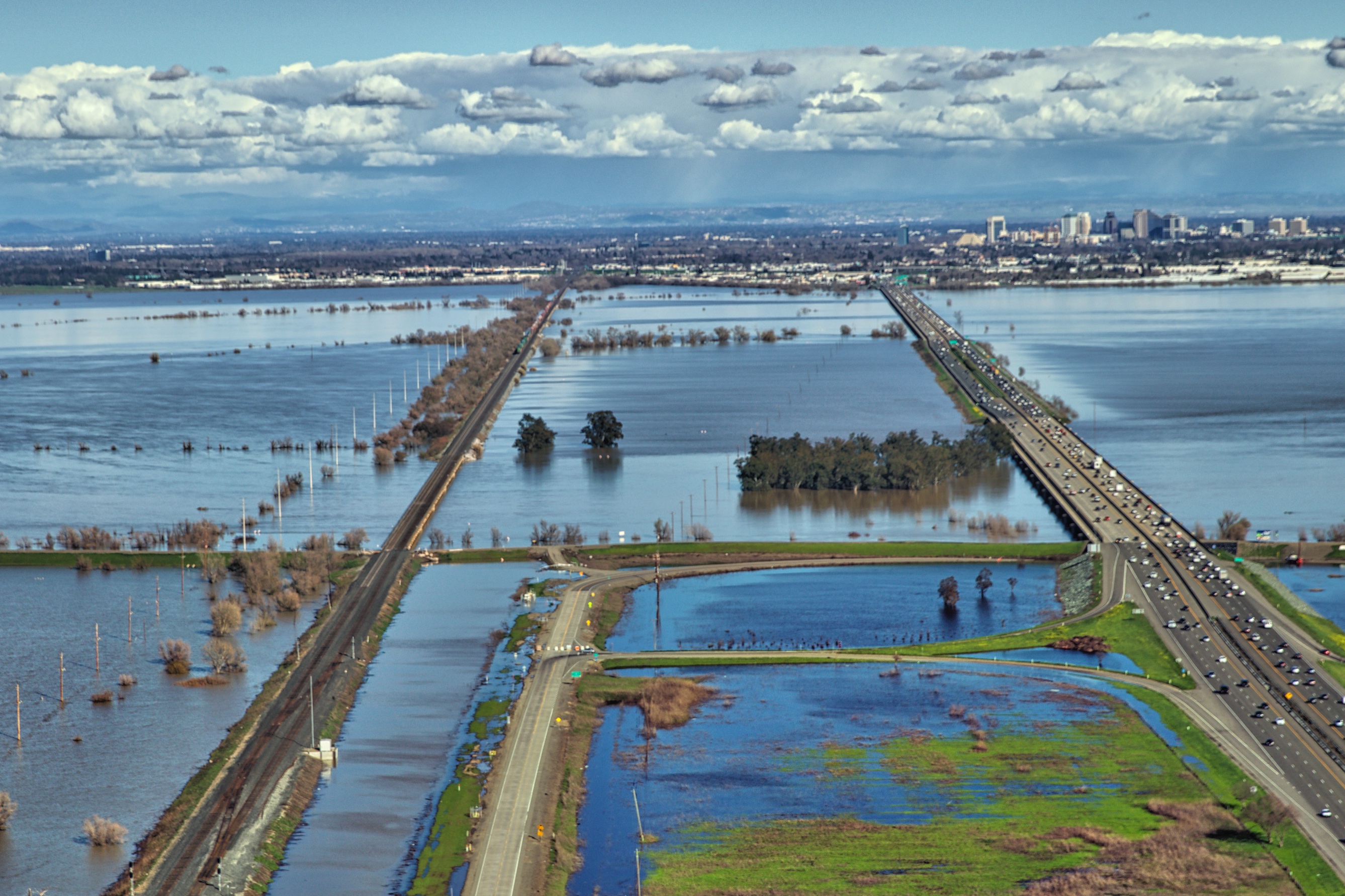 image of wetlands separated by roads