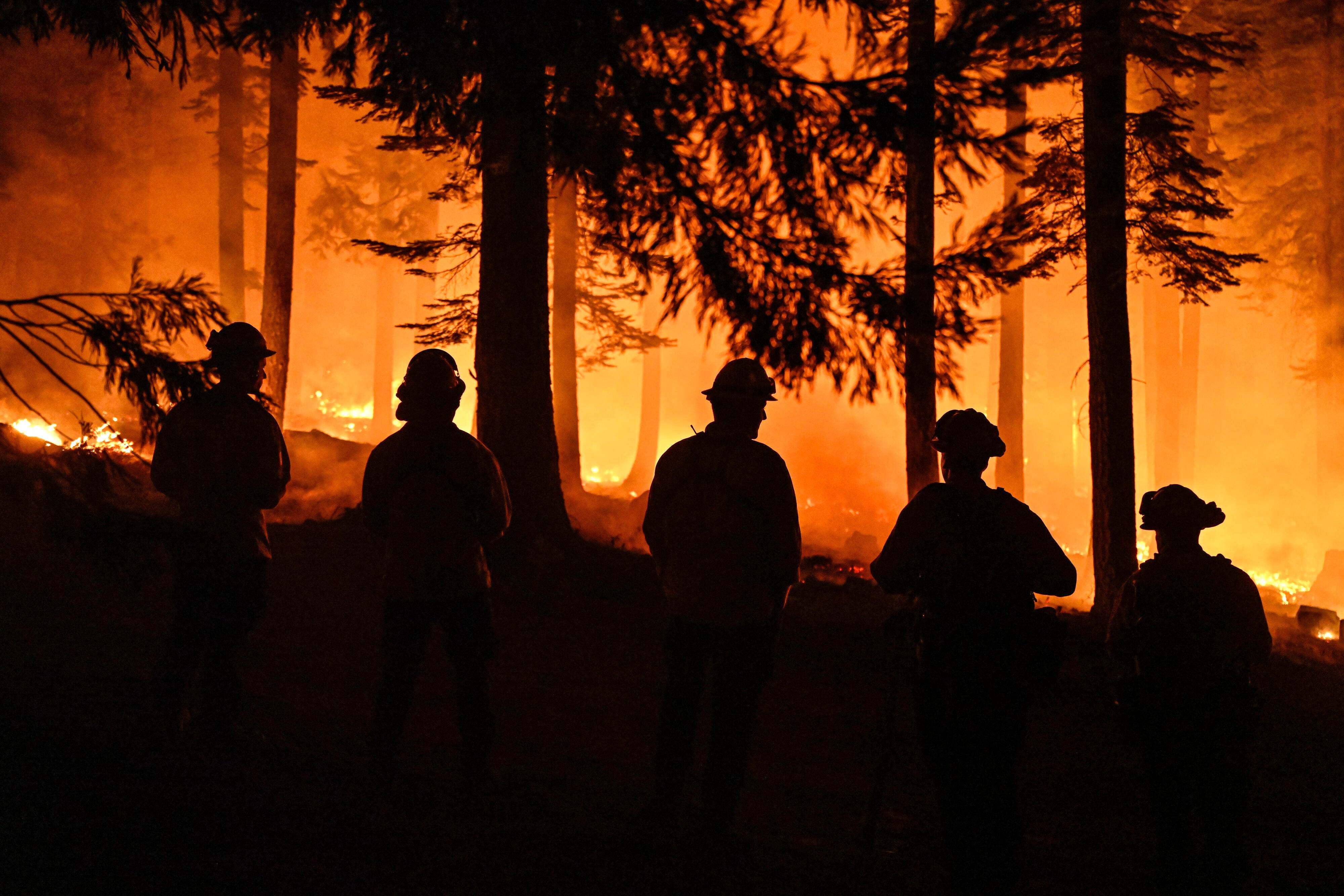 A fire crew at an operation at the Dixie Fire.