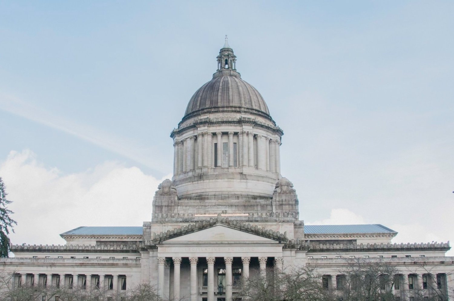 The Washington state capitol building against the sky. 